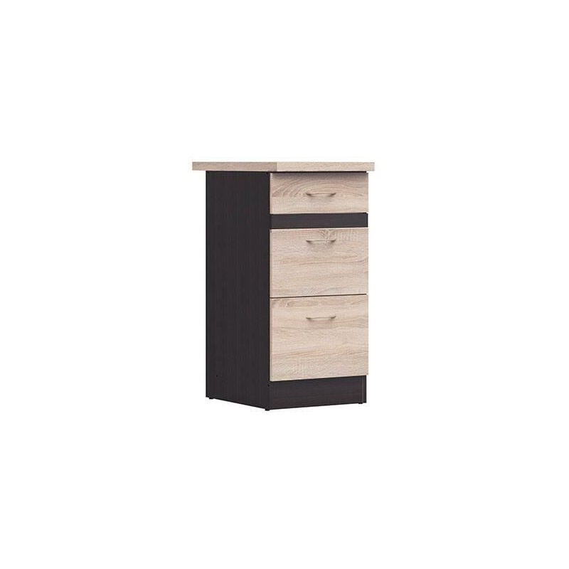 Junona Meuble bas de cuisine 40 cm - 3 tiroirs - Plan de travail - Chene sonoma