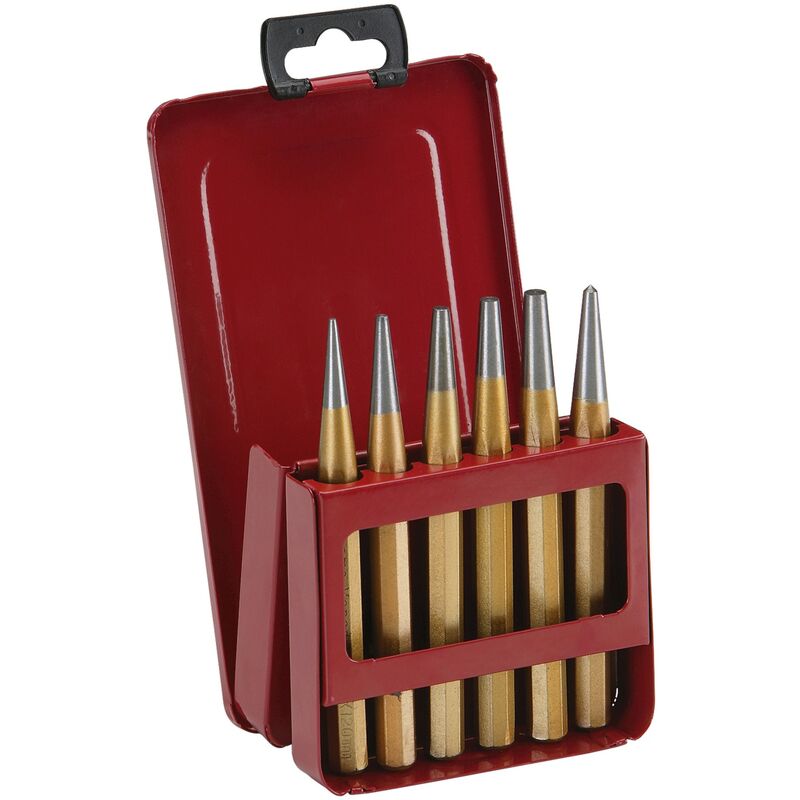 

Alyco-tools - Juego Combinado De 6 Botadores Conicos Y Granete En Caja Métalica