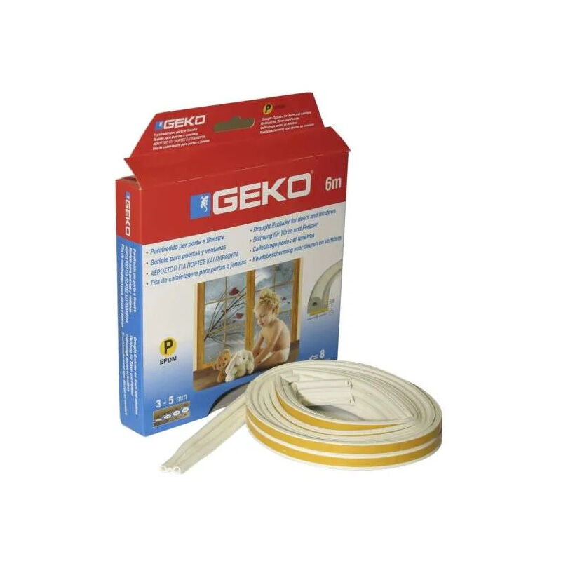 

Geko - Junta adhesiva de EPDM con perfil P, blanca, 6m x 9mm