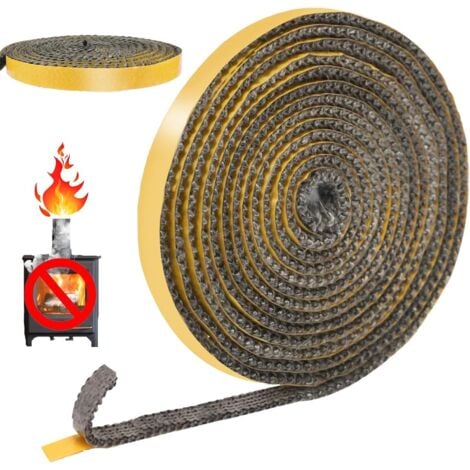 LABLANC Junta autoadhesiva para chimenea de 4 m, junta de fibra de vidrio, para puerta de estufa de leña, chimenea y horno de leña, resistente al calor hasta 600 °C (3 mm x 10 mm x 4 m)