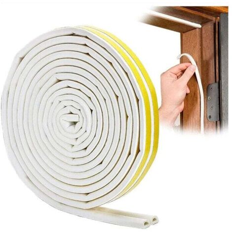 Junta de puerta KZQ, junta de ventana de PVC de perfil D, junta para puertas y ventanas con fuerte adherencia, aislamiento acústico y protección contra la intemperie, 6 metros (blanco)