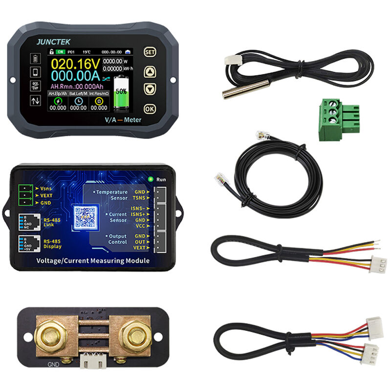 

JUNTEK Corriente continua 0-120V 0-100A KG110F Pantalla a color TFT de 2,4 pulgadas Conexion BT Bateria Coulometro Monitor de bateria Telefono movil