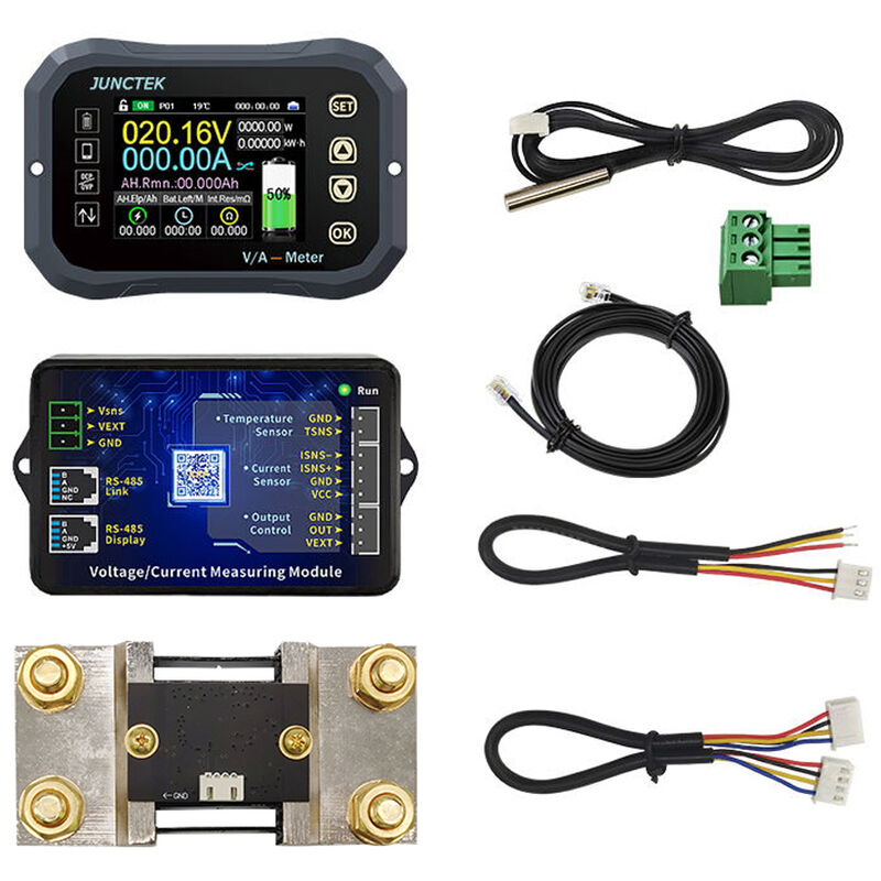 

JUNTEK Corriente continua 0-120V 0-600A KG160F Pantalla a color TFT de 2,4 pulgadas Conexion BT Bateria Coulometro Monitor de bateria Telefono movil