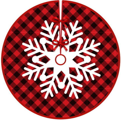 Jupe d’arbre de Noël à carreaux rouges et noirs - Tapis d’arbre de Noël à motif flocon de neige - Tapis d’arbre de Noël