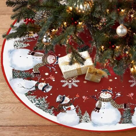 Jupe de Sapin de Noël 120 cm, Couvre Pied Sapin Noël Rond, Tapis Sapins de Noels Rouge, Cache Pied Sapins, Jupe d'arbre Tapis, Couverture pour Fête Arbre de Noëls Décoration