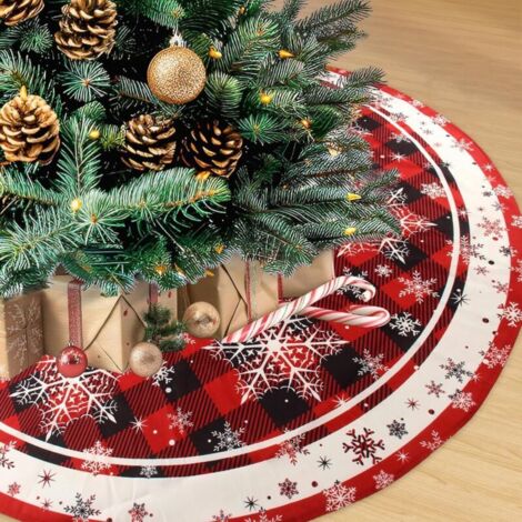 Jupe de Sapin de Noël 120cm Christmas Tree Skirt Ronde Tapis Couvre-Pied Dessous de Sapin avec Blanc Flocon Neige pour Les Decoration Noel Sapin Fête de Vacances
