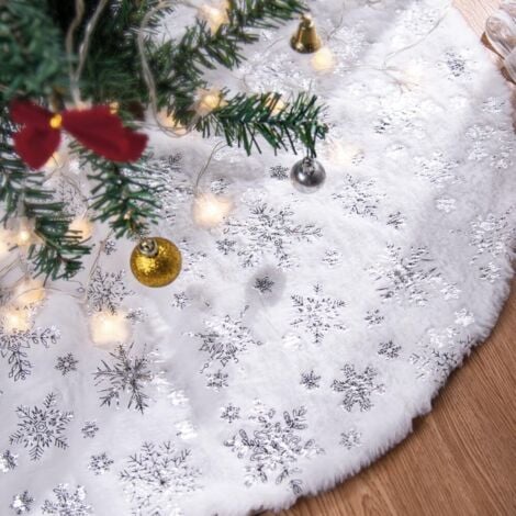 LINGHHANG Jupe de Sapin de Noël 90cm Tapis de Sapin de Noel, Grande Flocon de Neige Argent Cache Pied Sapin de Noël Couvre-Pied de Sapin Jupe d'arbre de Noël