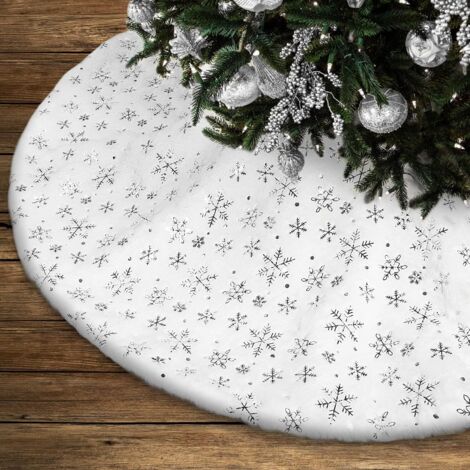 Jupe de sapin de Noël, base de sapin de Noël, tapis de sapin de Noël, paillettes flocons de neige argentées (blanc, 122 cm)