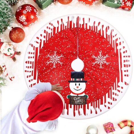 Jupe de sapin de Noël de 78 cm, tapis de sapin rouge, motif bonhomme de neige