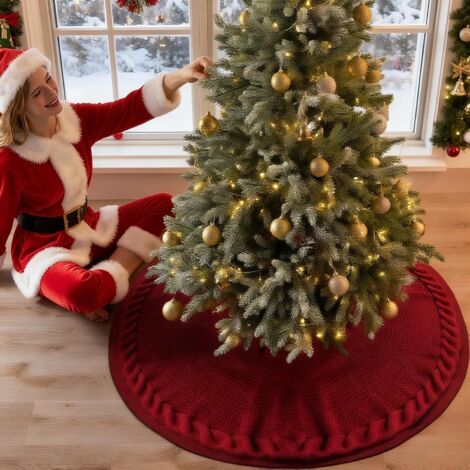 Jupe de sapin de Noël rouge, jupe tricotée de 62 cm , convient aux sapins de Noël de 60 à 120 cm (2 à 4 pieds) de haut, décoration de Noël.
