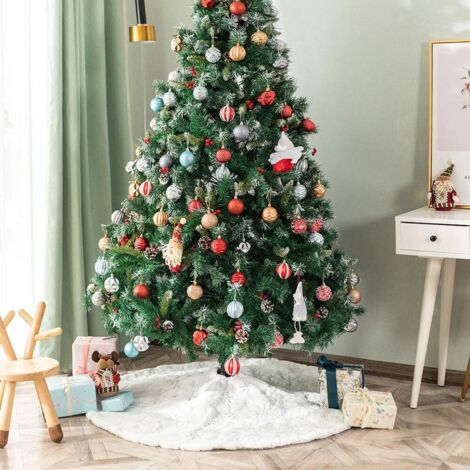Jupe De Sapin De Noël En Fausse Fourrure Blanche à Paillettes - Dessous De Sapin Décoratif Diamètre 38 Cm Pour Table Ou Petit Arbre