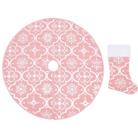 Jupe de sapin de Noël，Décoration de Noël de luxe avec chaussette Rose 122 cm Tissu CFW16310