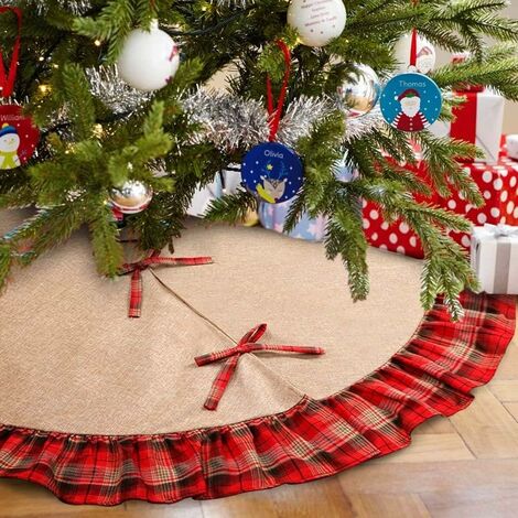 Jupe de Sapin de Nol en Lin 48 Pouces Big Red Black Plaid Base Floor Mat Cover Merry Christmas Party Decor (120cm) GrooFoo