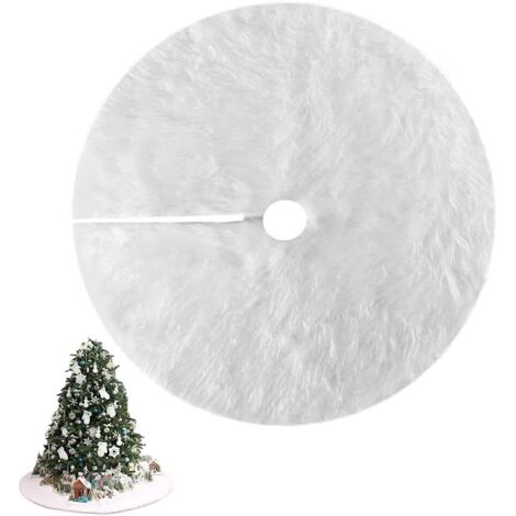 Jupe Sapin de Noël 78 cm Blanc Peluche Neige - Tapis Couvre Pied pour Décorations d'Arbre de Noël et Vacances