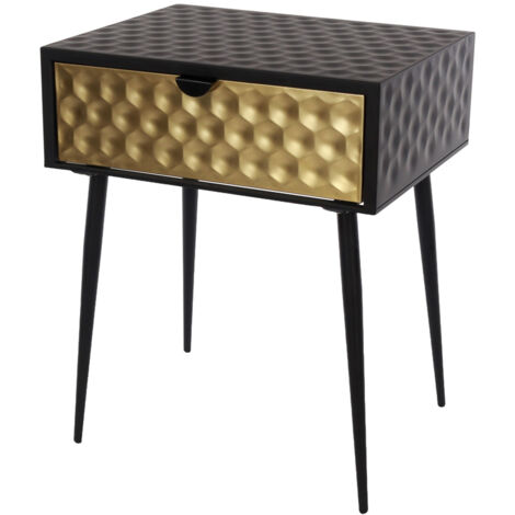 Jupiter 1 Drawer Bedside Cabinet - Metal - L35.8 x W46 x H56.2 cm - Black/Gold - Partially Assembled