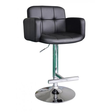 Breakfast Bar Stools Kitchen Stool Faux Leather Swivel Adjustable Chair Armchair Black, 1