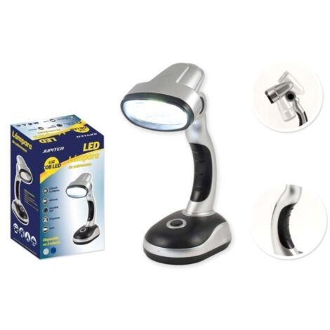 Jupiter lampe de table de cob-led 40lm - peut également être utilisée comme torche - fonctionne avec 3 piles aa - couleur argent/noir