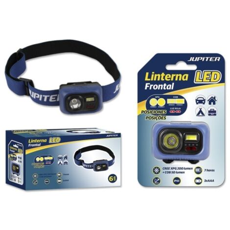 Jupiter lampe frontale led 200lm + cob 50lm - résistance ip65 - bandeau réglable - fonctionne avec 3 piles aaa (non incluses) - couleur bleue