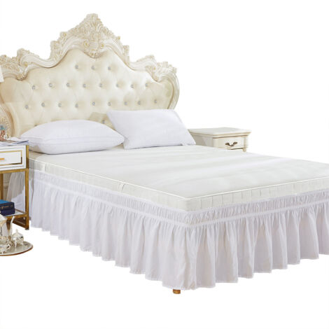 Jupon de Lit Queen en Polyester Élastique à Volants, Housse de Couette Facile à Poser