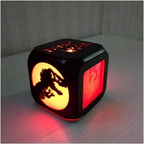 SIMPLICITY Juras,s,ic Park Dinosaure 3D Stéréo Petit Réveil Créatif LED Veilleuse Horloge électronique Horloge de Chevet Chambre Lumière Ambiante-avec Cordon d'alimentation USB