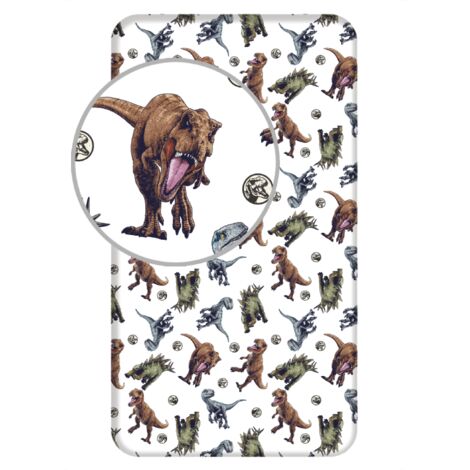 Jurassic World - Drap housse en coton "Trio" - Multicolore - 90 x 200 cm - Livraison gratuite