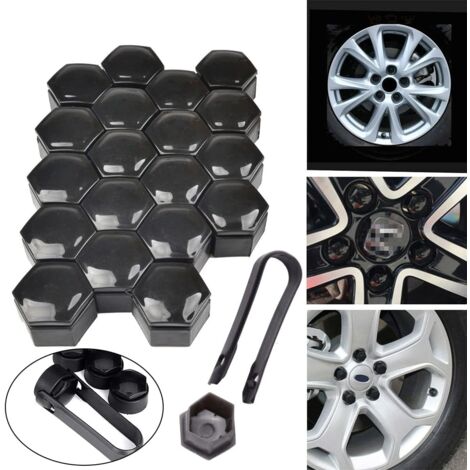 Jusch – Cache écrou 17 mm – Lot de 20 capuchons en plastique – Protection hexagonale pour écrous de roue – Installation facile