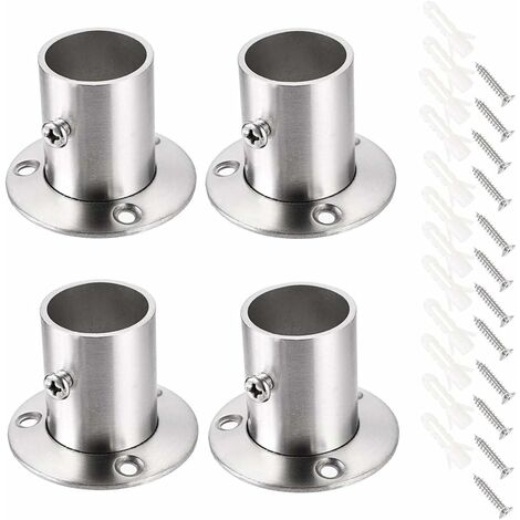 Jusch – Lot de 4 supports de tringle à rideau en acier inoxydable poli – Pour tringles de 23 à 25 mm – Installation facile avec matériel inclus