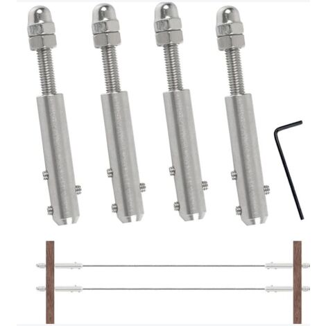 Jusch – Lot de 4 tendeurs de câble inox 4mm – Vis filetées M6 x 50 pour fixation – Résistance à la traction pour applications industrielles