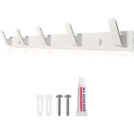 Jusch – Porte-manteau mural en aluminium spatial – 5 crochets – Installation adhésive ou vis – Pour couloirs, chambres, cuisines, salles de bains
