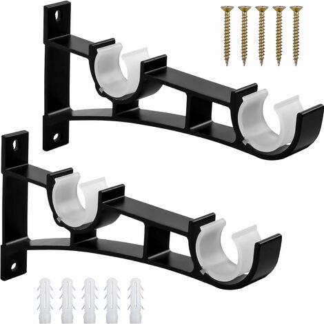 Jusch – Support de tringle à rideaux double en alliage d'aluminium – Capacité jusqu'à 50 kg – Pour tringles de 1 à 3 cm – Installation facile avec vis incluses