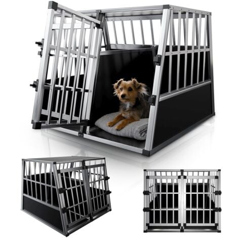 Juskys Alu Hundetransportbox – Auto Hundebox robust & pflegeleicht, Gittertür verschließbar, Aluminium Transportbox für Hunde - Größe XL - 96×90×71 cm