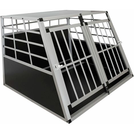 Juskys Alu Hundetransportbox – Auto Hundebox robust & pflegeleicht, Gittertür verschließbar, Aluminium Transportbox für Hunde - Größe XL - 96×91×70 cm