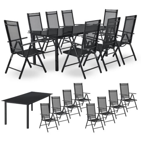 Juskys Aluminium Gartengarnitur Milano - Gartenmöbel Set mit Tisch und 8 Stühlen – Dunkel-Grau mit schwarzer Kunstfaser - Alu Sitzgruppe Balkonmöbel