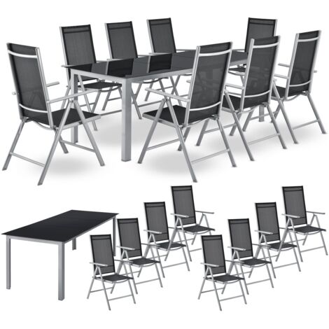 Juskys Aluminium Gartengarnitur Milano | Gartenmöbel Set mit Tisch & 6 oder 8 Stühlen – silber-grau/dunkel-grau | Sitzgruppe aus Alu & Kunstfaser