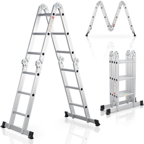 Aluminium Multifunktionsleiter 3x4 Stufen - 3,6 m Länge klappbar – Leiter 4-teilig bis 150 kg - Gelenkleiter Klappleiter Stehleiter Aluleiter | Juskys
