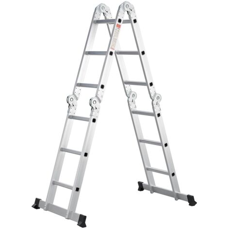 Juskys Aluminium Multifunktionsleiter klappbar – Leiter 4-teilig bis 150 kg - Gelenkleiter Klappleiter Stehleiter Aluleiter – 4x4 Stufen – 4,7 m Länge