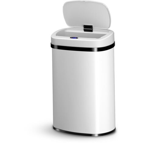 Juskys Automatik Mülleimer mit Sensor 50L - elektrischer Abfalleimer, Bewegungssensor, automatischer Deckel, wasserdicht, rechteckig, Küche - Weiß