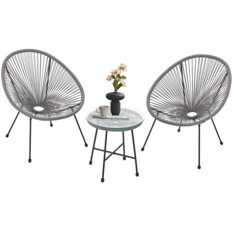 Juskys Balkonmöbel Set Ostana 3-teilig - Tisch & 2 Sessel -  stilvolle Sitzgruppe für Balkon, Terrasse & Garten - Gartenmöbel Balkonset Hellgrau