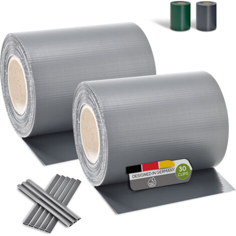 Juskys Bande de protection en PVC pour clôture à double fil métallique, lot de 2 - 2 rouleaux de 35 m x 19 cm - clips de fixation - film de clôture pour intimité et protection contre le vent – gris cl