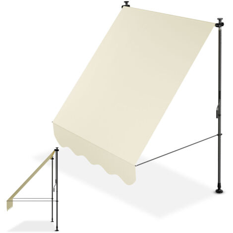 Juskys – Banne de fenêtre pliante réglable en hauteur – Montage sans perçage – Tissu imperméable et résistant aux UV – 150x120 cm – Beige
