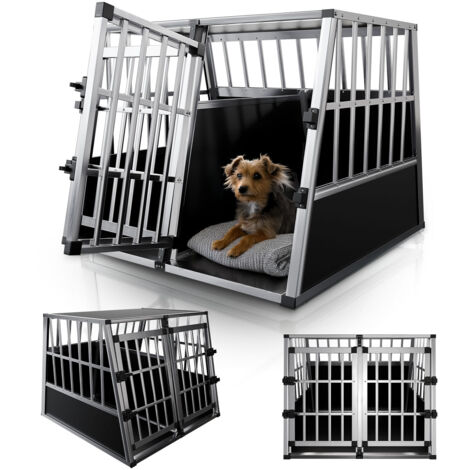 Juskys Boîte de transport pour chien en aluminium – Cage pour voiture robuste et facile à entretenir, porte grillagée verrouillable, boîte de transport en aluminium pour chiens - Taille XL - 96×90×71 
