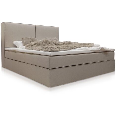Juskys Boxspringbett Detroit 180x200 cm - Langlebige Konstruktion, Hochwertiger Chenille Stoff, inklusive Topper, komfortable Einstiegshöhe - Beige