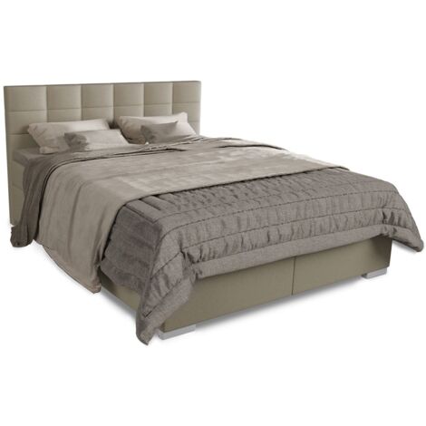 Juskys Boxspringbett Seattle 180x200 cm - hoher Komfort, weicher Malmo-Stoff, komfortable Einstiegshöhe, gepolstertes Kopfteil, inkl. Topper - Beige