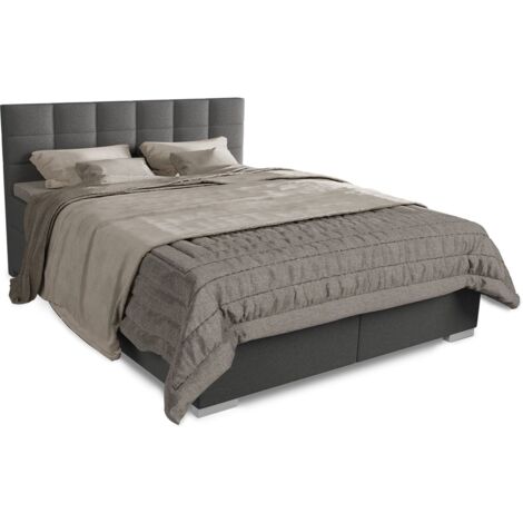 Juskys Boxspringbett Seattle 180x200 cm - hoher Komfort, weicher Malmo-Stoff, komfortable Einstiegshöhe, gepolstertes Kopfteil, inkl. Topper - Hellgrau