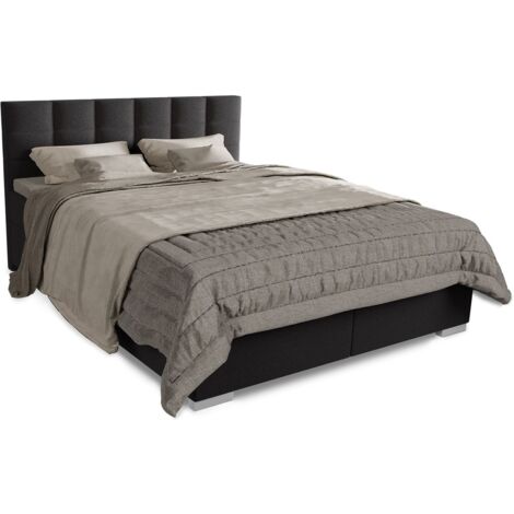 Juskys Boxspringbett Seattle 180x200 cm - hoher Komfort, weicher Malmo-Stoff, komfortable Einstiegshöhe, gepolstertes Kopfteil, inkl. Topper - Schwarz
