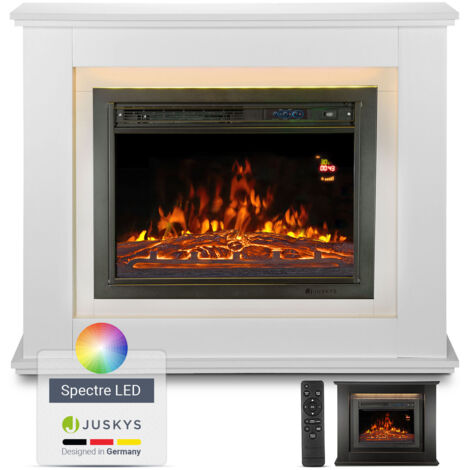 Juskys Cheminée électrique 1000 / 2000 W avec chauffage, feu de cheminée, effet de flammes, télécommande, éclairage LED - Cheminée électrique à poser blanc