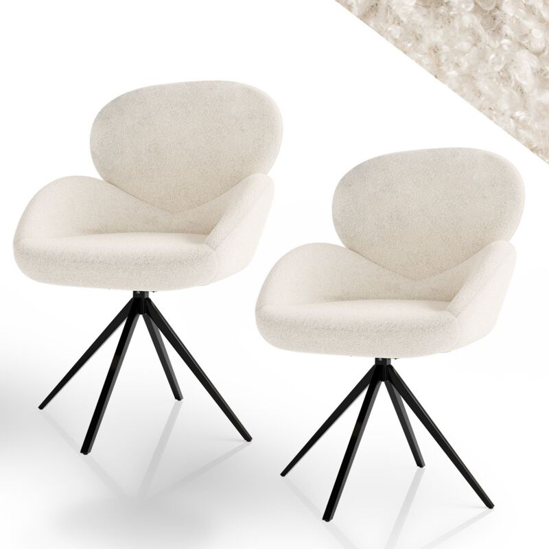 Juskys Drehstuhl Albano - Bouclé - 360° Drehbar & Gepolstert, Pflegeleichter Bezug, Verstellbare Metallfüße, Modern, Für Esszimmer & Küche - Creme 2er