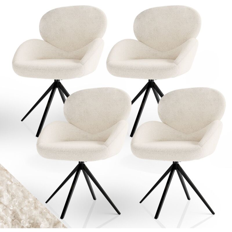 Juskys Drehstuhl Albano - Bouclé - 360° Drehbar & Gepolstert, Pflegeleichter Bezug, Verstellbare Metallfüße, Modern, Für Esszimmer & Küche - Creme 4er