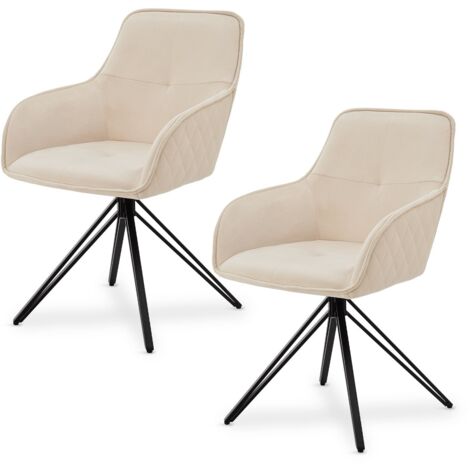 Juskys Drehstuhl Clyde 2er Set mit Armlehne - Stoff Bezug - Esszimmerstuhl modern - Polsterstuhl Esszimmer - 120 kg belastbar - Stuhl Samt Beige