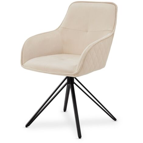 Juskys Drehstuhl Clyde mit Armlehne - Stoff Bezug - Esszimmerstuhl modern - Polsterstuhl Esszimmer - 120 kg belastbar - Stuhl Samt Beige